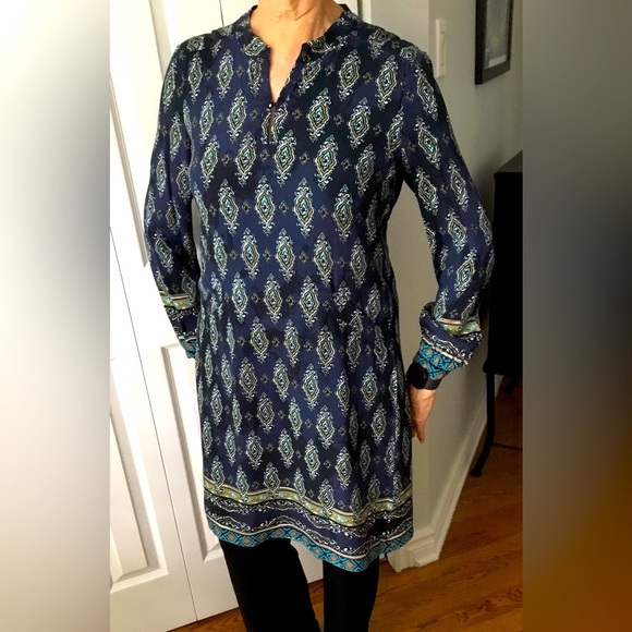 RIANI dress. Blue print.with turquoise and green, white - Picture 1 of 4